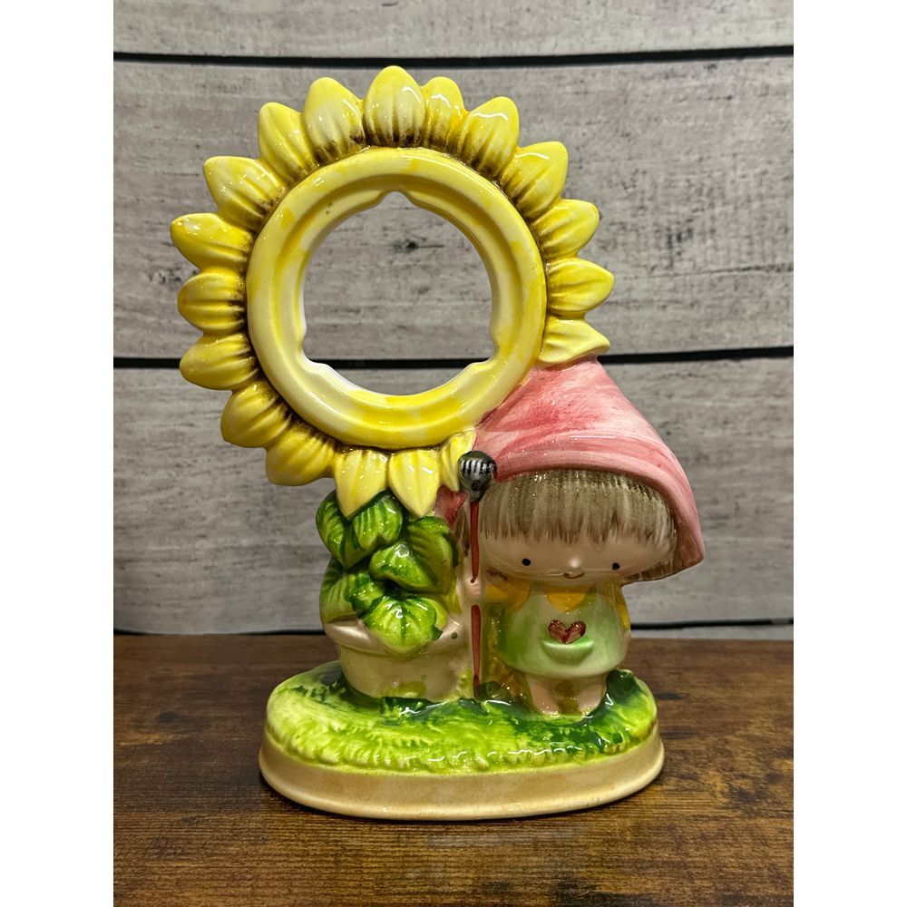 Vintage TRADITION Ceramic Girl Sunflower Windup Alarm Clock Made In Japan - Picture 1 of 4